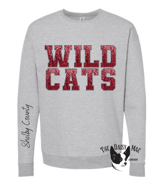 Shelby County Wildcats Faux Sequined Sweatshirt