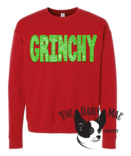 Faux Sequined Grinchy Sweatshirt
